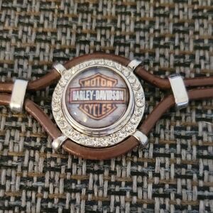 #F Harley-Davidson Brown Bracelet with Silver Accents